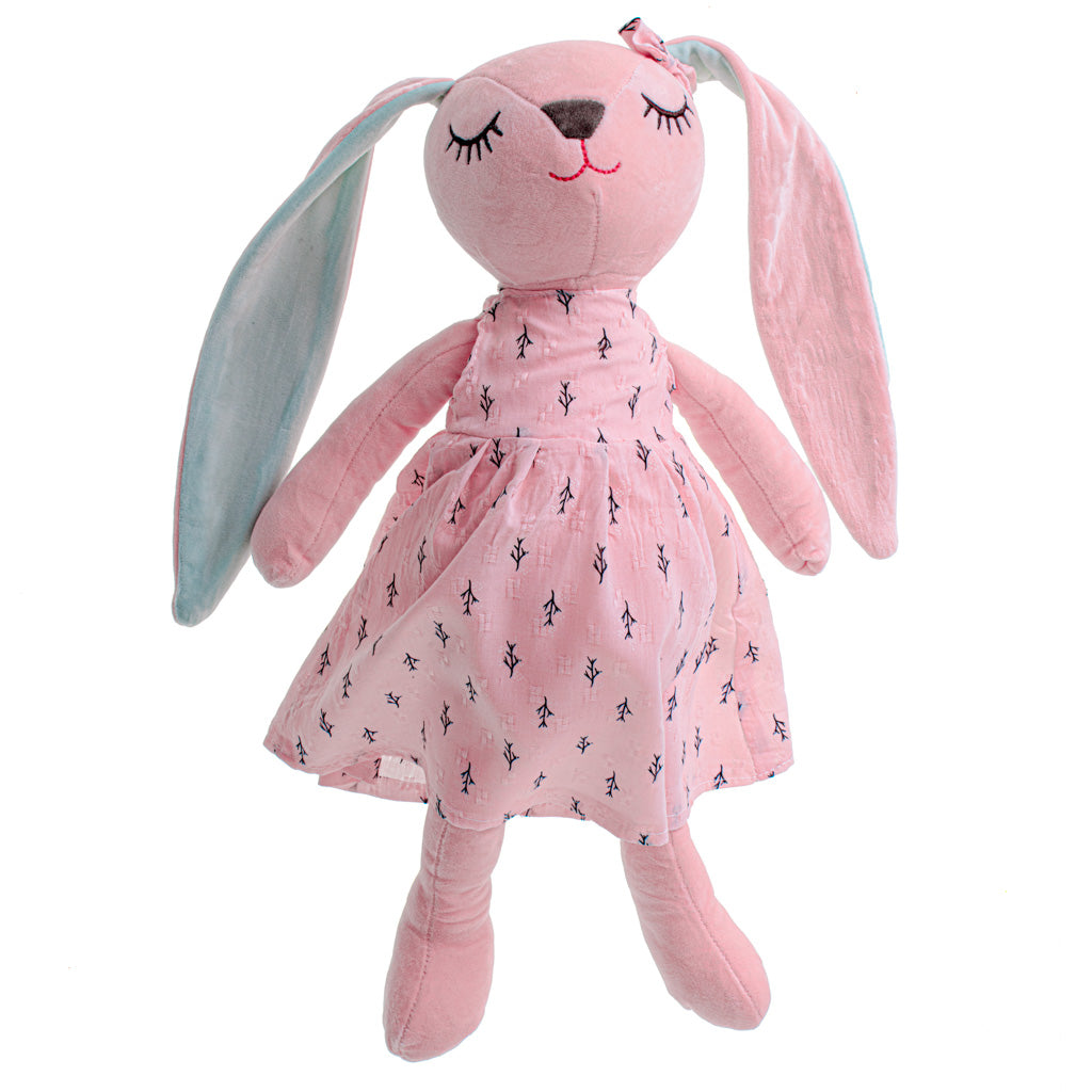 Pliušinis zuikutis su suknele – rožinis, 52 cm