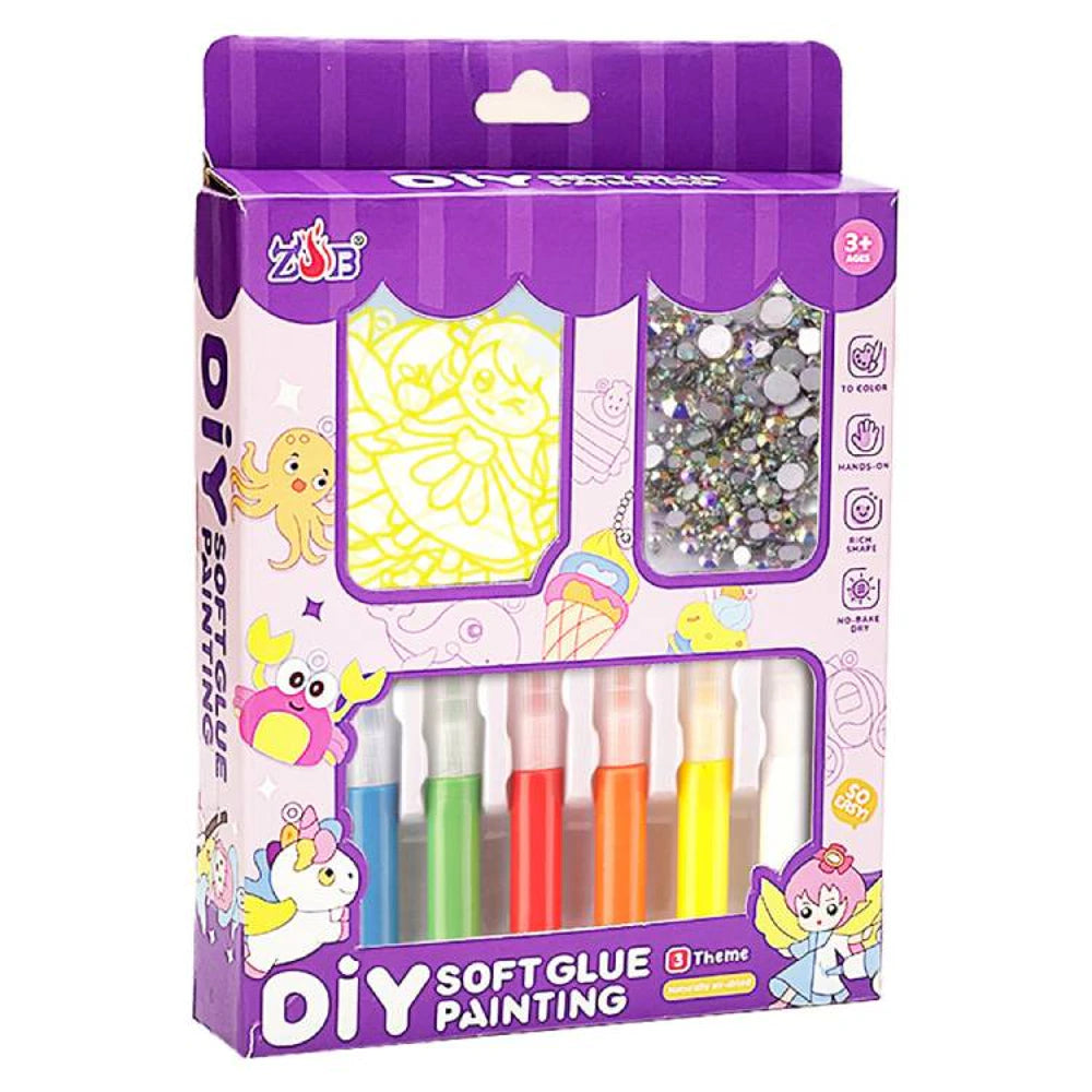 Kūrybinis spalvinimo rinkinys „Soft Glue Painting“ su blizgučiais, 3+