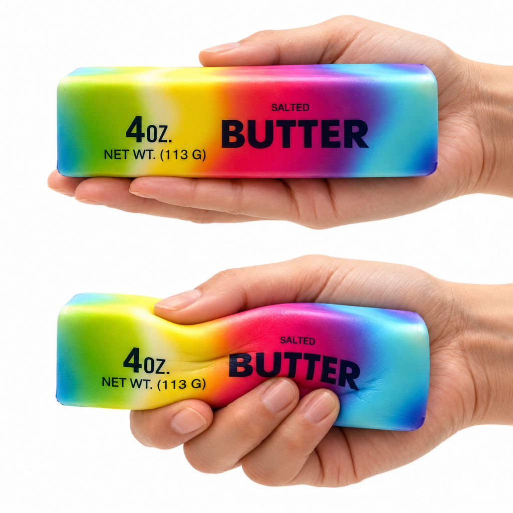 Minkštas spaudomas žaislas „Rainbow Butter“, 14 cm